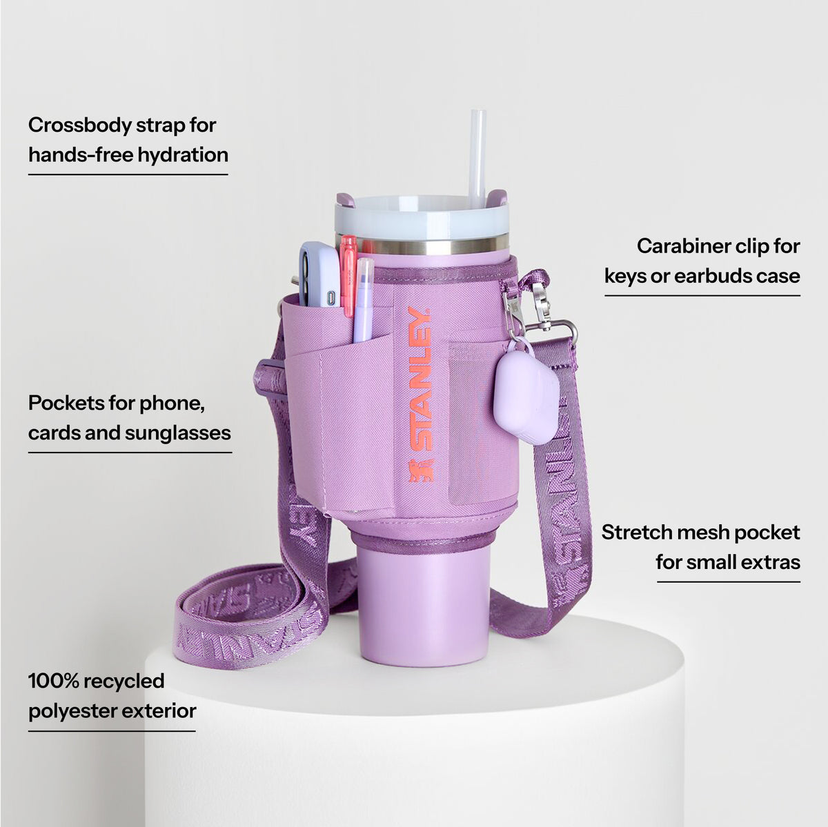 Stanley 1913 The All Day 40 OZ Quencher Carry-All in Rose Quartz | Infographic View