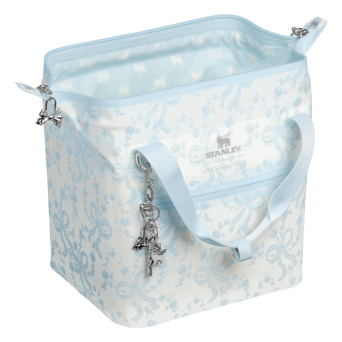 Stanley 1913 Stanley 1913 x LoveShackFancy Holiday All Day Julienne Mini Cooler 10 Can 7.4 QT 7.0 L in Coquette Bow Winter Ice | Open View