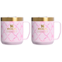 Swatch for Stanley 1913 Stanley 1913 x LoveShackFancy Holiday Everyday Camp Mug Set 12 OZ in Baby Bow Pink Peppermint | Front View