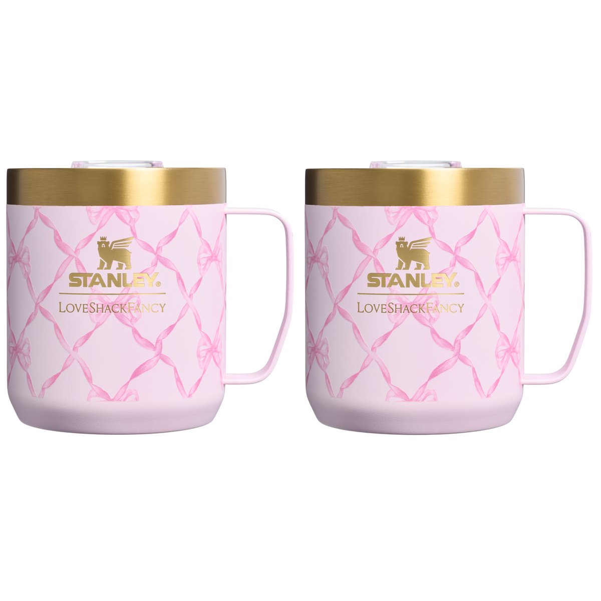 Stanley 1913 Stanley 1913 x LoveShackFancy Holiday Everyday Camp Mug Set 12 OZ in Baby Bow Pink Peppermint | Front View