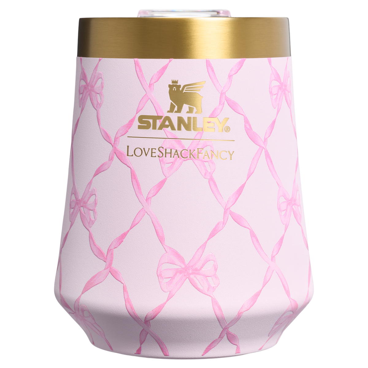 Stanley 1913 Stanley 1913 x LoveShackFancy Holiday Reserve Wine Tumbler 11 OZ in Baby Bow Pink Peppermint | Front View