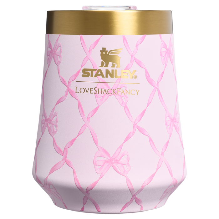 Stanley 1913 Stanley 1913 x LoveShackFancy Holiday Reserve Wine Tumbler 11 OZ in Baby Bow Pink Peppermint | Front View