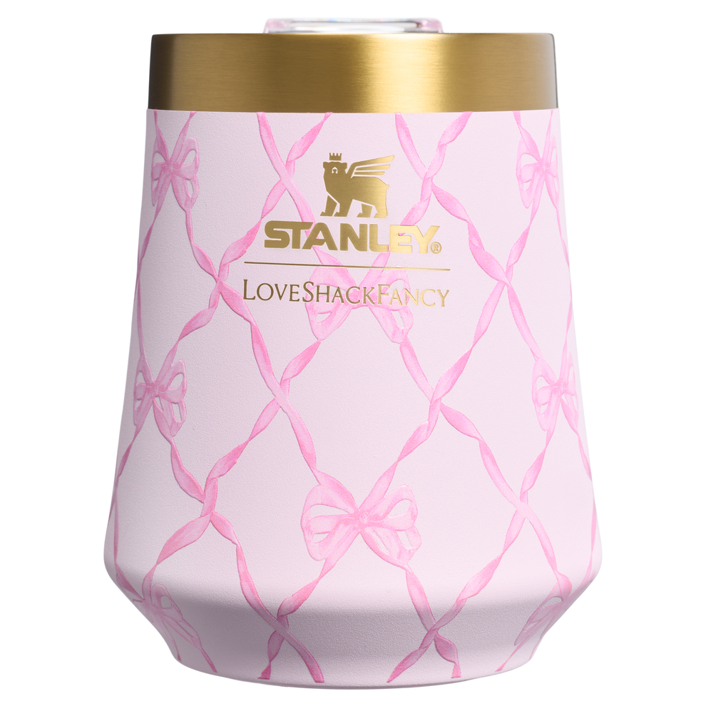 Stanley 1913 Stanley 1913 x LoveShackFancy Holiday Reserve Wine Tumbler 11 OZ in Baby Bow Pink Peppermint | Front View