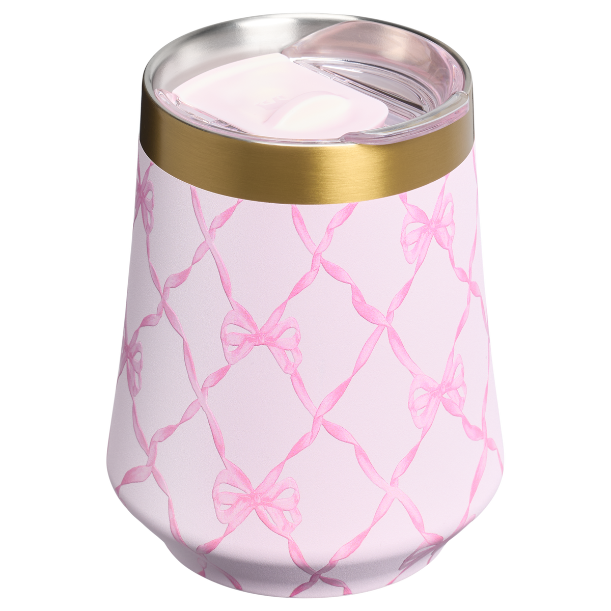 Stanley 1913 Stanley 1913 x LoveShackFancy Holiday Reserve Wine Tumbler 11 OZ in Baby Bow Pink Peppermint | Back View