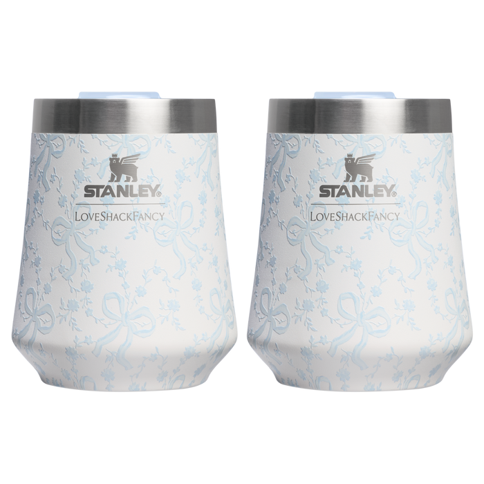 Stanley 1913 Stanley 1913 x LoveShackFancy Holiday The Reserve Wine Tumbler Set 11 OZ (2-pack) in Coquette Bow Winter Ice | Front View