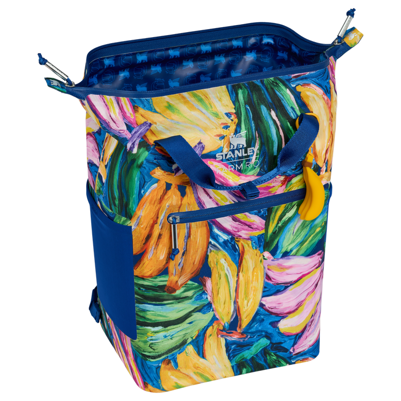 Stanley 1913 Stanley 1913 x FARM Rio All Day Madeleine Mini Cooler Backpack 14 QT in Farm Rio Painted Bananas | Open View