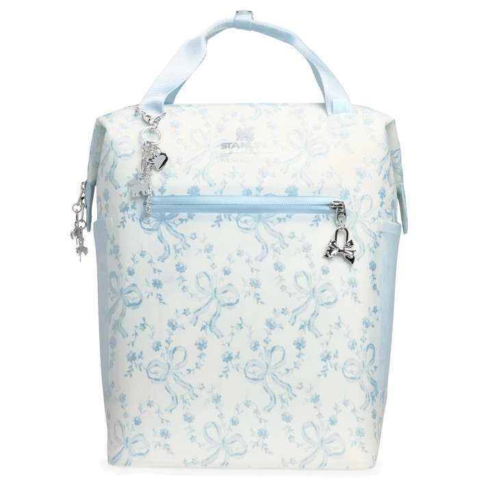 Stanley 1913 Stanley 1913 x LoveShackFancy Holiday All Day Madeleine Mini Cooler Backpack 20 Can 14 QT 13.2 L in Coquette Bow Winter Ice | Front View