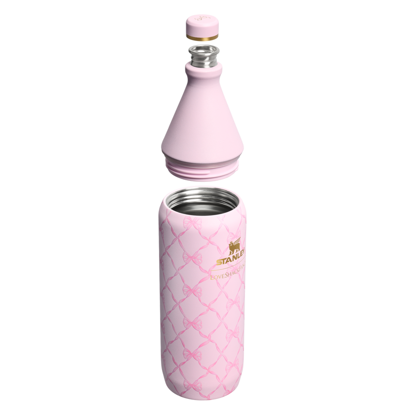 Stanley 1913 Stanley 1913 x LoveShackFancy Holiday All Day Slim Bottle 34 OZ in Baby Bow Pink Peppermint | Cross Section View