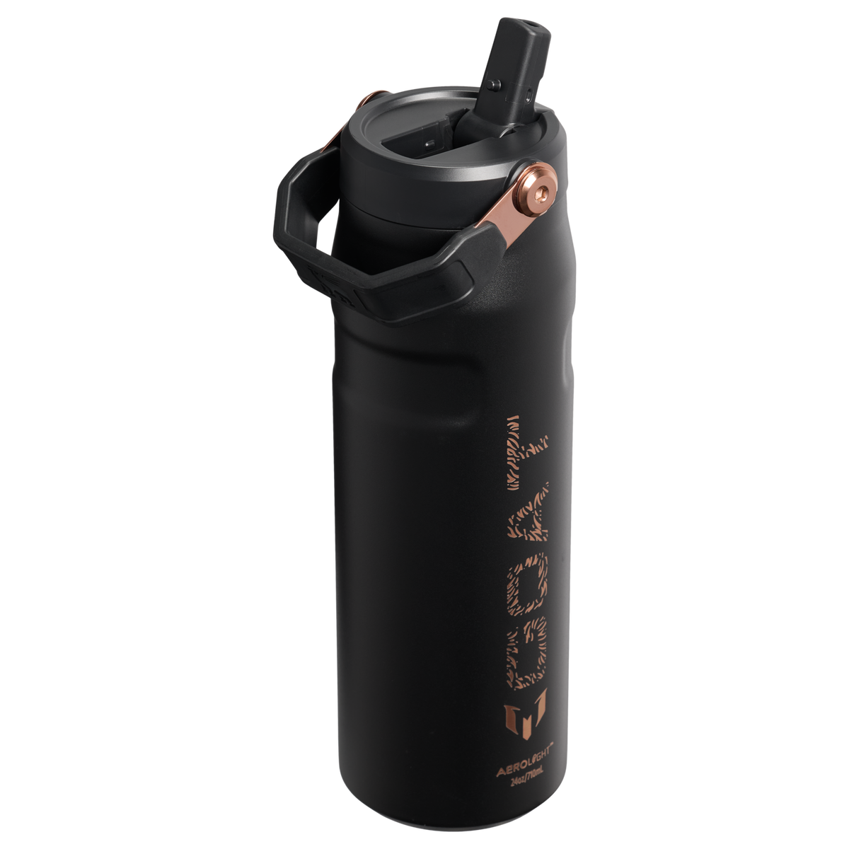 Stanley 1913 The Messi x Stanley IceFlow™ Flip Straw 2.0 Bottle 24 OZ in Messi GOAT Black | Back View