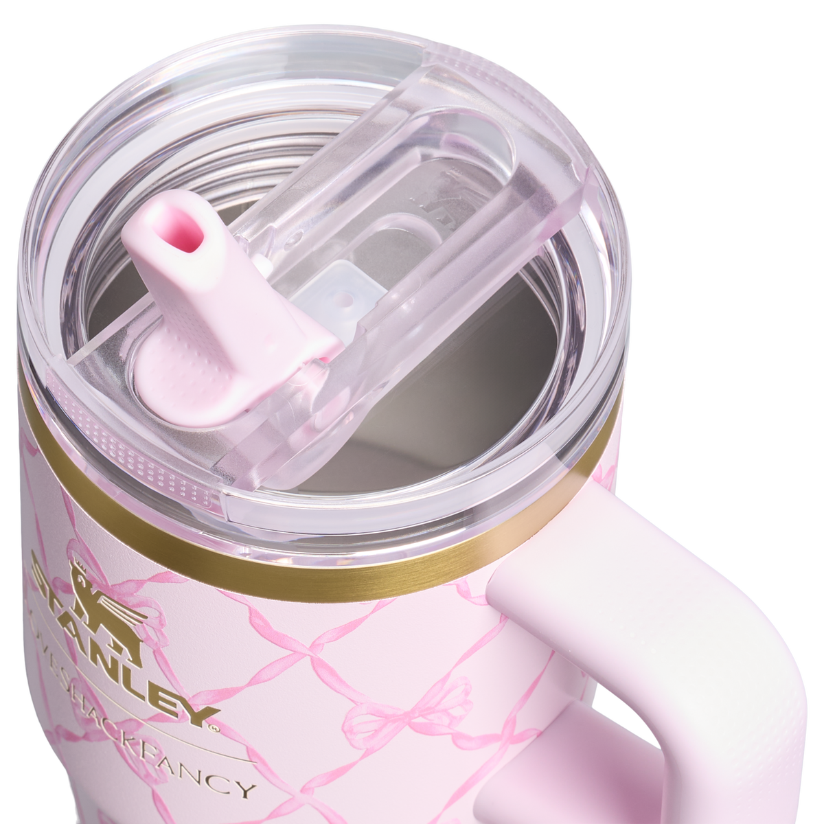 Stanley 1913 Stanley 1913 x LoveShackFancy Holiday The Quencher® Details ProTour Tumbler Set 2-pack in Baby Bow Pink Peppermint | Lid Detailed View