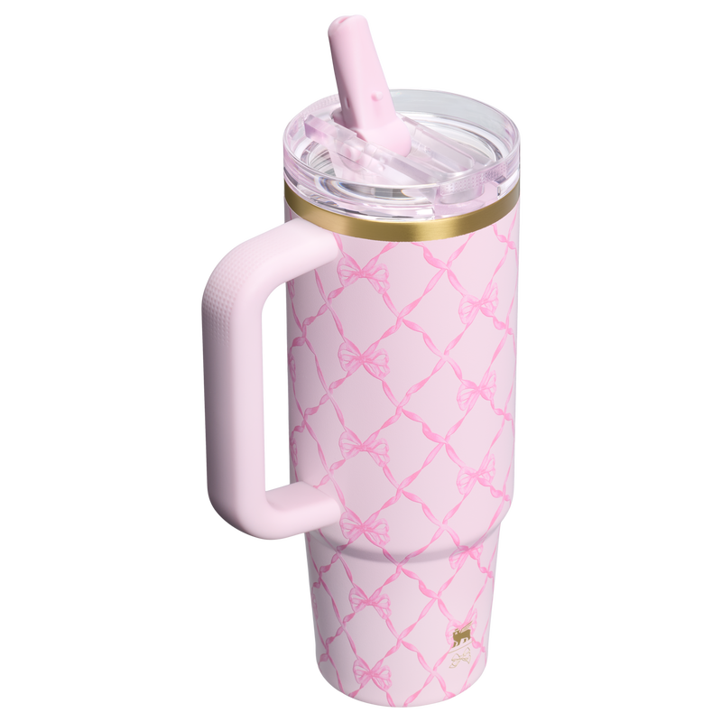Stanley 1913 Stanley 1913 x LoveShackFancy Holiday The Quencher® Details ProTour Tumbler Set 2-pack in Baby Bow Pink Peppermint | Back View