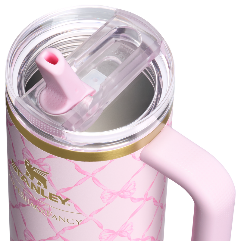 Stanley 1913 Stanley 1913 x LoveShackFancy Holiday The Quencher® Details ProTour Tumbler Set 2-pack in Baby Bow Pink Peppermint | Lid Detailed View