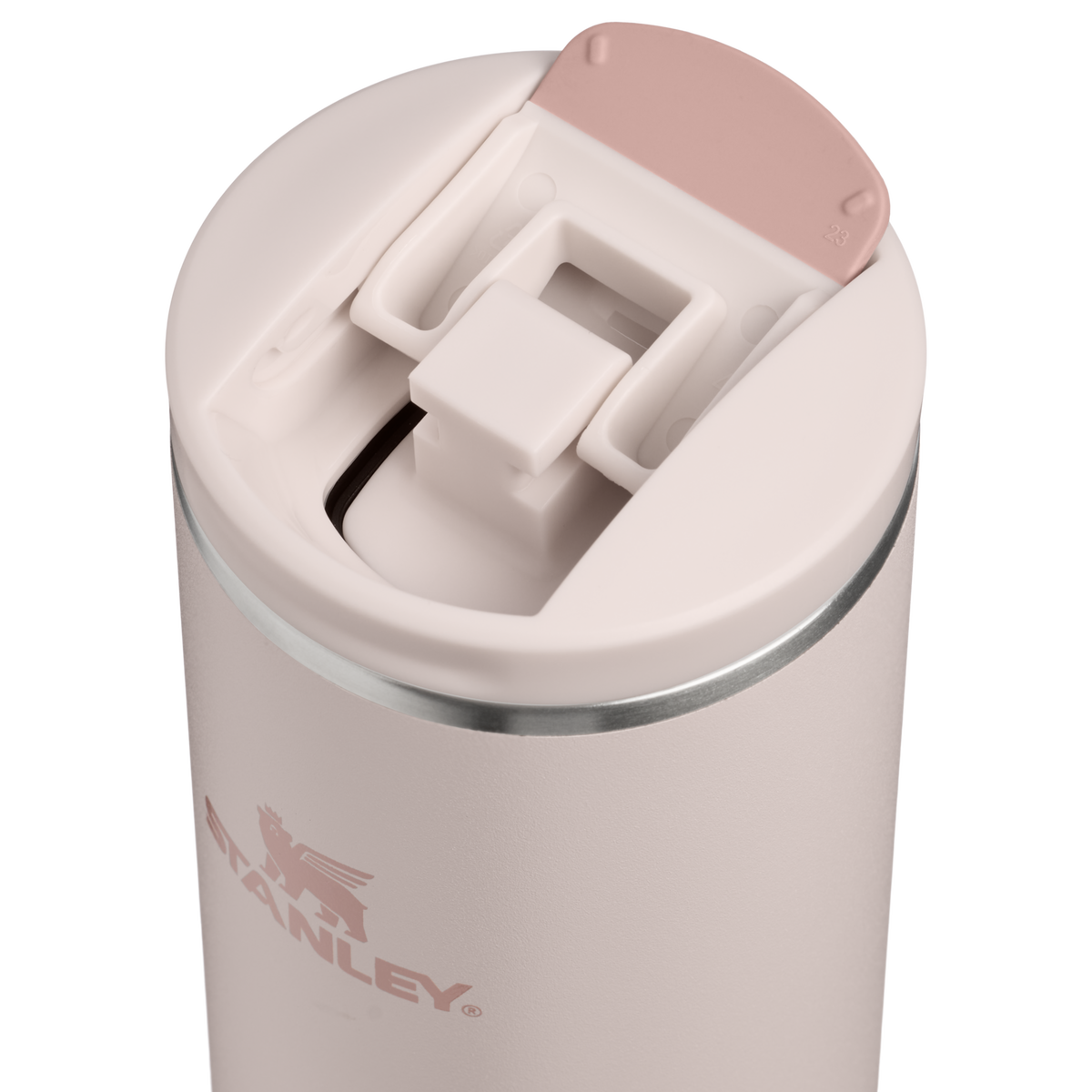 Stanley 1913 The Transit Flip Top Mug 20 OZ in Rose Quartz | Lid Detailed View