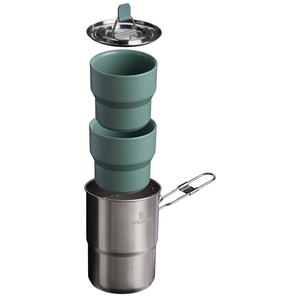 Stanley 1913 The Wildfare Go Two Cup Cookset 4-piece set 1 QT in Shale + Charcoal | Cross Section View