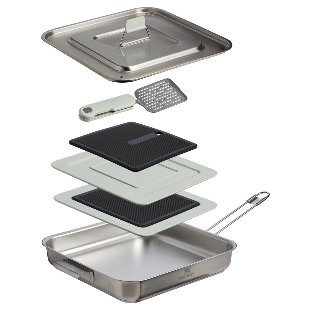 Stanley 1913 The Wildfare Pro Square Pan Cookset 5-piece set 2 QT in Pale Pebble + Stone | Cross Section View