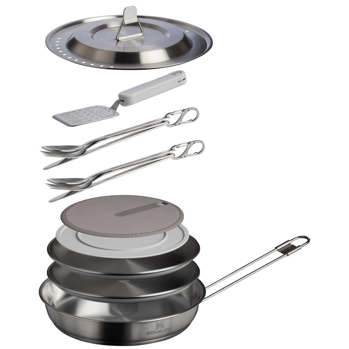 Stanley 1913 The Wildfare Pro Fry Pan Cookset 15-piece set 1.1 QT in Pale Pebble + Stone | Cross Section View