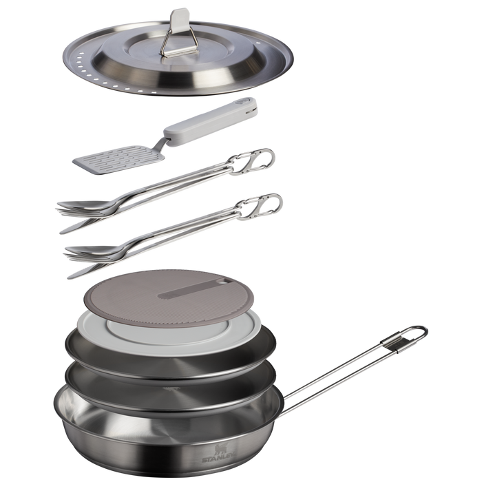 Stanley 1913 The Wildfare Pro Fry Pan Cookset 15-piece set 1.1 QT in Pale Pebble + Stone | Cross Section View